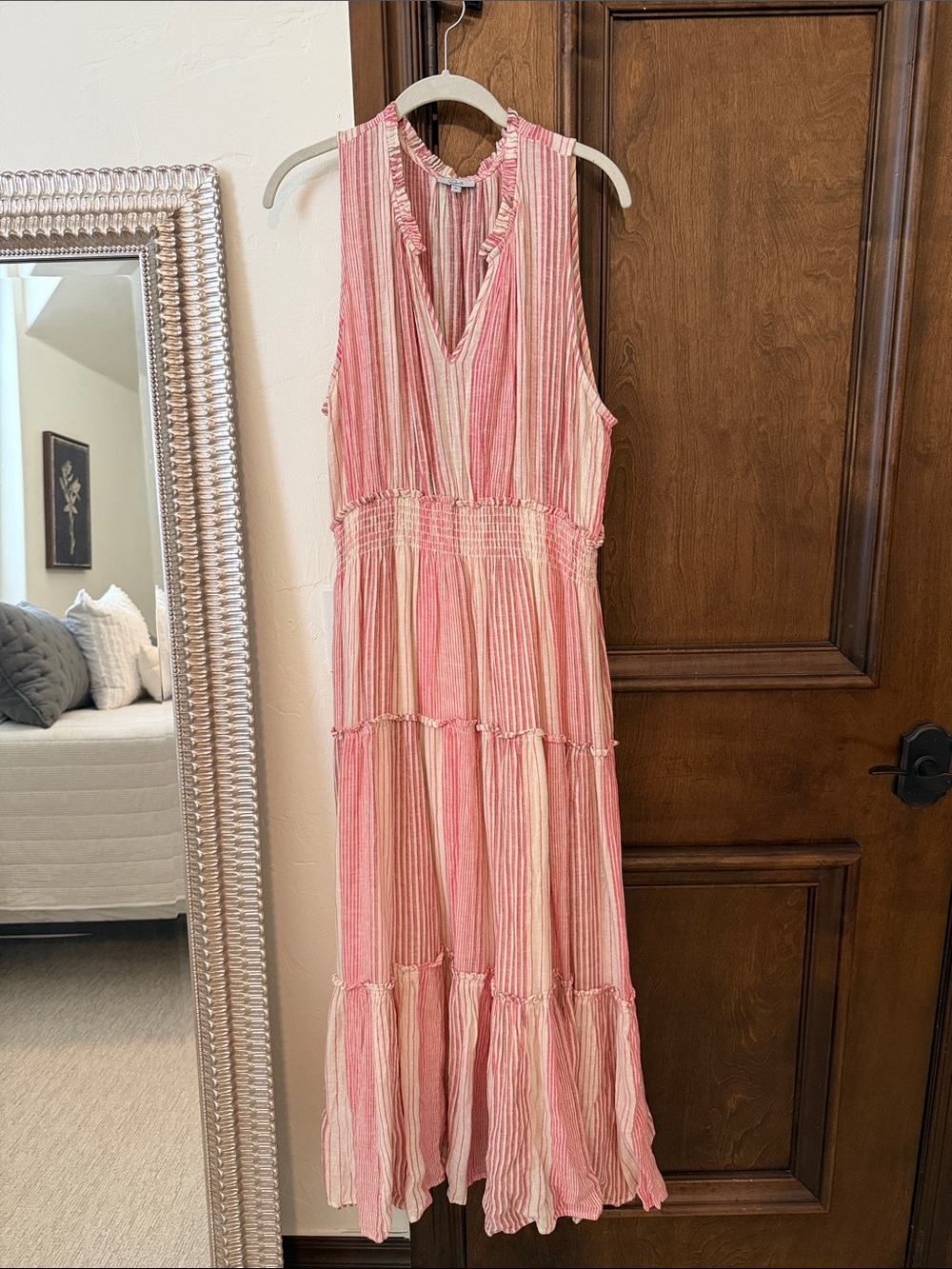 Rails Pink Striped Sleeveless Tiered Maxi Dress